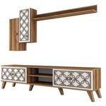 Set mobilă living Trendy Clasa S, Nuc, Alb 180x44x35cm