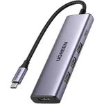 USB Hub Ugreen 15596 HUB 5in1 Type-C to 3*USB 3.2 + HDMI 2.0 + SD card reader + TF card reader + USB Type-C PD 100W | CM511, Gray