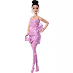Păpușă Barbie JJN71 Fashionistă în rochie din denim roz cu imprimeu stelat