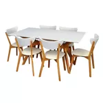 Комплект стол и стулья Evelin di Costacurta стол Raffles Rectangular White Bella beech + 6 стульев Cameroon White/Bella beech