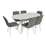 Комплект стол и стулья Evelin di Costacurta стол Raffles Oval White + 6 стульев YTC-078Wh UF885-14 Grey