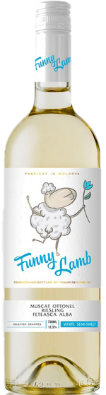 Vinuri de Comrat Funny Lamb Muscat, Ottonel, Riesling, Feteasca Albă, demidulce alb,  0.75 L