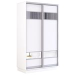 Шкаф Mobildor-Lux Fox uși glisante din PAL cu elemente din oglindă (110x60x210H cm) Alb