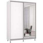 Dulap Mobildor-Lux Aron cu uși glisante din oglindă și PAL (150x60x230H cm) Alb Brilliant