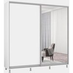 Dulap Mobildor-Lux Aron cu uși glisante din oglindă și PAL (230x60x220H cm) Alb Brilliant