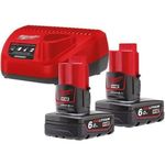 Зарядные устройства и аккумуляторы Milwaukee 4933451903 M12NRG-602 Set de acumulatoare 12V 6.0 Ah x 2 si incarcator