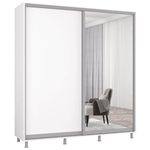 Dulap Mobildor-Lux Aron-P uși glisante din oglindă și PAL (200x60x220H cm) Alb Brilliant