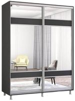 Шкаф Mobildor-Lux Aron-P 1.0m-1.8m uși glisante din PAL cu oglindă zebra (150x60x200H cm) Anthracite