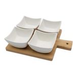 Посуда прочая EuroGold 7112901413 Set 4 boluri patrate ceramice pe suport cu maner din bambus, 26x20/6.5cm