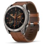Ceas inteligent Garmin Fenix 8 – 51 mm, Sapphire, Titanium, Black with Chestnut Leather Band (010-02905-40)