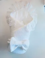 Конвертик-одеялко 100*80 см Косичка белая+кружевная пеленочка