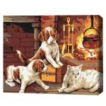 Картина по номерам BrushMe BS31152 40x50cm (în cutie) Animalele dragi lângă șemineu