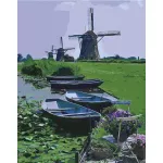 Картина по номерам Strateg 58019 Barci pe fundalul morilor de vant 40x50cm