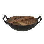 Казан Grill Master KZN-34CM WOK 6L din fonta, cu capac din lemn si fund plat
