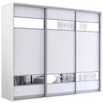 Dulap Mobildor-Lux Fox uși glisante din PAL cu elemente din oglindă (240x60x200H cm) Alb