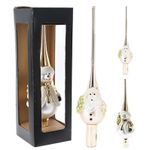 Decor de Crăciun și Anul Nou Promstore 54201 Virf de brad 25cm din sticla Mos Craciun/Om de zapada, auriu (în sort.)