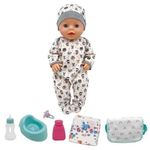 Păpușă Essa YL2440H Bebeluș interactiv în costumaș gri cu imprimeu de animale