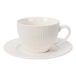 Cană Promstore 03315 Cană 240ml cu farfurie Siaki Ribbed, New Bone, porțelan