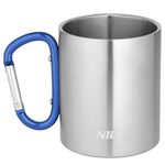 Посуда походная Nils NC17110 CAMP 300ml din inox cu carabină, albastră