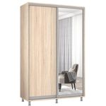 Dulap Mobildor-Lux Aron cu uși glisante din oglindă și PAL (180x60x210H cm) Sonoma