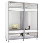 Dulap Mobildor-Lux Aron-P uși glisante din PAL cu oglindă zebra (200x60x200H cm) Alb Brilliant