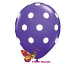 Воздушный шар фиолетовый  с рисунком Горошек - 30 см