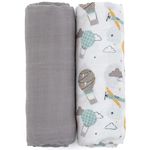 Аксессуар для пеленания Petite&Mars 417361 Set 2 paturele de muselina din bambus Misty Grey Planes, 120x120cm