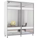 Dulap Mobildor-Lux Aron cu uși glisante cu oglindă zebra (190x60x210H cm) Alb Brilliant