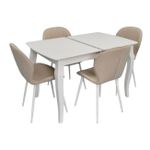Комплект стол и стулья Evelin di Costacurta стол HV-29V White + 4 стула YTC-064Wh Bjorn-24 Light beige