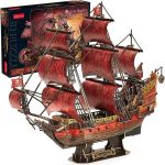 Set de construcție Cubik Fun T4040h 3D puzzle Corabie de pirați Răzbunarea Reginei Anne – ediție roșie aniversară, 391 de elemente