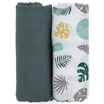 Accesoriu pentru înfășat Petite&Mars 417363 Set 2 paturele de muselina din bambus Misty Green Leaves, 120x120cm