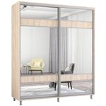 Dulap Mobildor-Lux Aron-S uși glisante din PAL cu oglindă zebra (200x60x200H cm) Sonoma