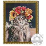 Tablou pe numere Art Gallery QB205734 Mozaic cu diamante patrate 40x50cm Pisicuta in coronita de flori