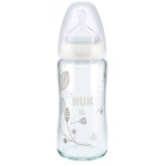Бутылочка стеклянная NUK FC с силиконовой соской 240 мл (0-6 мес) белая