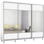 Dulap Mobildor-Lux Aron uși glisante din PAL cu oglindă orizontal (260x60x210H cm) Alb Brilliant