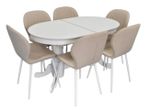 Комплект стол и стулья Evelin di Costacurta стол HV-31N White + 6 стульев YTC-064Wh Bjorn-24 Light beige