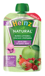 Piure Heinz fructe de pădure, mere, căpșuni, coacază roșie, 90g (6 luni)