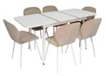 Комплект стол и стулья Evelin di Costacurta стол DT-531R Wh + 6 стульев YTC-064Wh UF910-01 (Light beige)