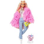 Păpușă Barbie GRN28 Set Extra într-o blăniță roz
