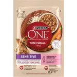 Hrană pentru animale de companie Purina One Mini Dog Sensitive cons. p/caini (somon) 85g (26)