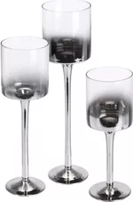 Decor H&S 52517 Set 3 sfesnice din sticla Pocal 25cm, 30cm, 35cm, argintiu