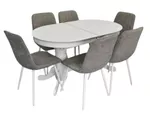 Комплект стол и стулья Evelin di Costacurta стол HV-31N White + 6 стульев YTC-078Wh UF885-14 Grey