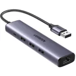 Переходник для IT Ugreen 60554 HUB USB-A 3.0 to 3*USB3.0+RJ45 (1000M) Ethernet Adapter CM475, Grey