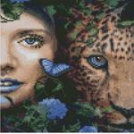 Картина по номерам Strateg CA-0056 Алмазная мозайка Девушка и леопард 30x30