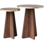 Măsuţă cafea Trendy Ciuperca 2, Aur, Nuc, set