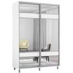 Dulap Mobildor-Lux Aron cu uși glisante cu oglindă zebra (160x60x210H cm) Alb Brilliant