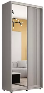 Dulap Mobildor-Lux Compact uși glisante Oglindă + PAL cu ornament linii (100x45x220H cm) Grey