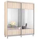 Шкаф Mobildor-Lux Раздвижные двери Aron-P из ДСП с горизонтальным зеркалом (200x60x200H см) Sonoma