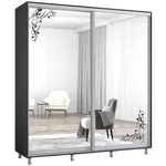 Dulap Mobildor-Lux Aron 2.0-2.3m uși glisante din oglindă cu aplicații (220x60x230H cm) Anthracite