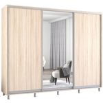 Dulap Mobildor-Lux Aron uși glisante din oglindă și PAL (250x60x200H cm) Sonoma